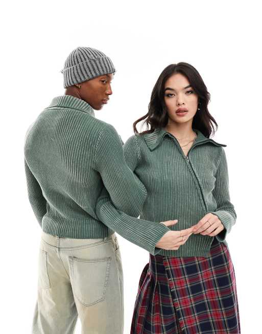 Reclaimed Vintage unisex pleated rib knit jumper in green acid wash