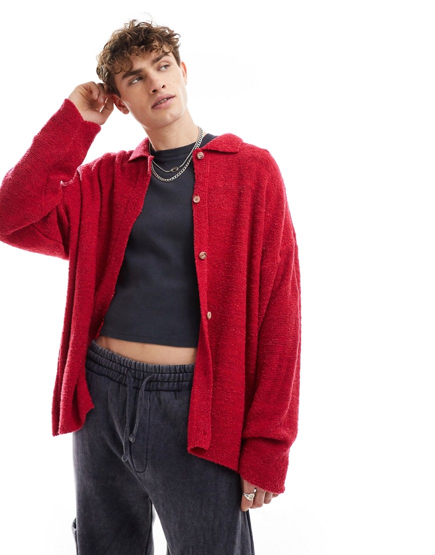 Reclaimed Vintage unisex polo cardigan in red