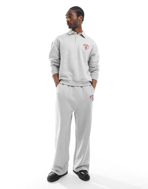 Reclaimed Vintage unisex polo sweatshirt co-ord with print in grey, 3 of 4