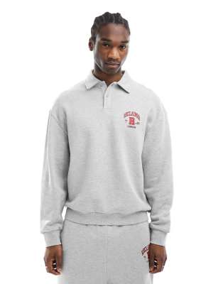 Reclaimed Vintage unisex polo sweatshirt with print in grey (part of a set)