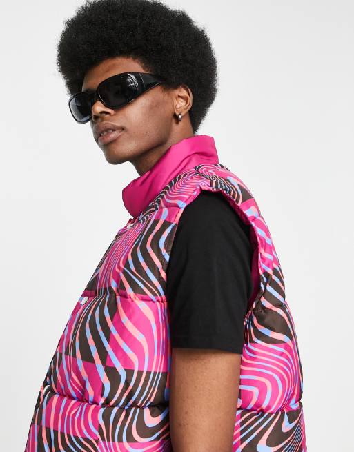 Reclaimed Vintage unisex printed puffer vest in pink ASOS
