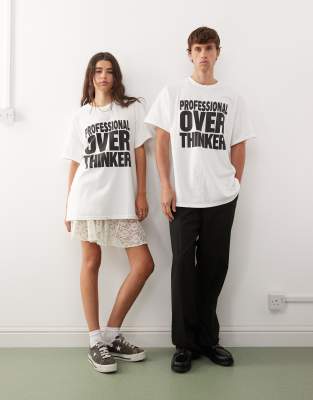 Reclaimed Vintage Unisex Professional Over Thinker Graphic T-shirt In White
