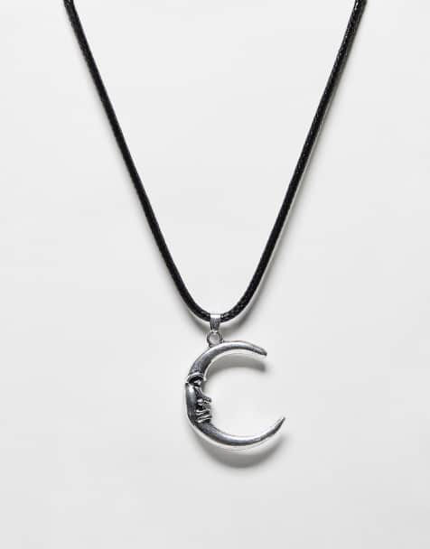Reclaimed Vintage unisex puff moon pendant necklace on cord - view 1