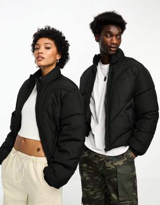 unisex puffer bomber jacket in black