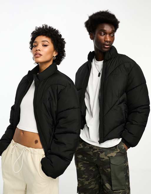 Reclaimed Vintage unisex puffer bomber jacket in black