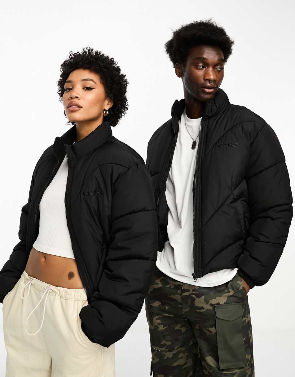 Reclaimed Vintage unisex puffer bomber jacket in black