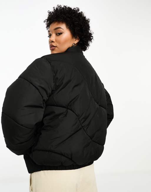 Reclaimed Vintage unisex puffer bomber jacket in black