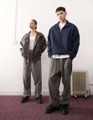 unisex pull on pants in gray and blue check-Multi