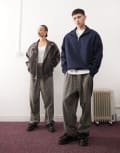 [Reclaimed Vintage] Reclaimed Vintage unisex pull on pants in grey and blue check-Multi M check