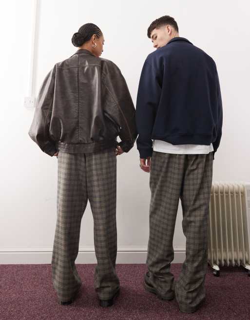 Reclaimed Vintage unisex pull on pants in grey and blue check, 2 of 5