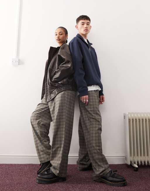 Reclaimed Vintage unisex pull on pants in grey and blue check, 3 of 5