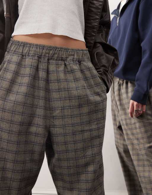 Reclaimed Vintage unisex pull on pants in grey and blue check, 4 of 5