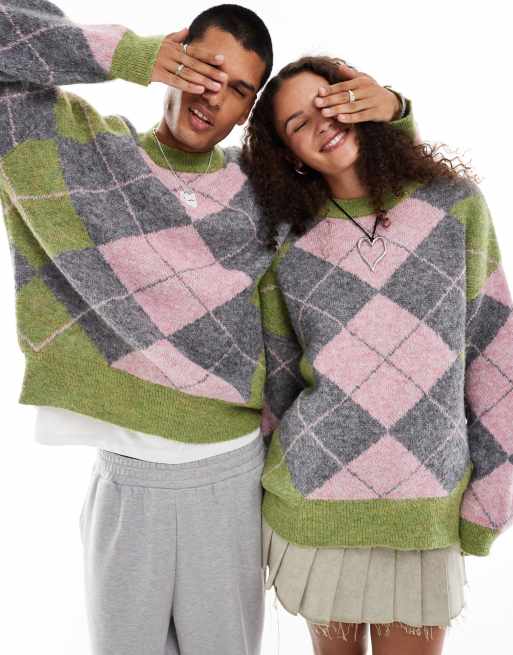 Reclaimed Vintage – Unisex-Pullover aus Wollmix mit Rauten-Muster