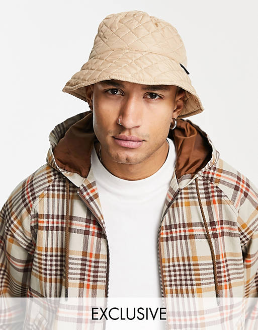 Reclaimed Vintage unisex quilted bucket hat in stone nylon