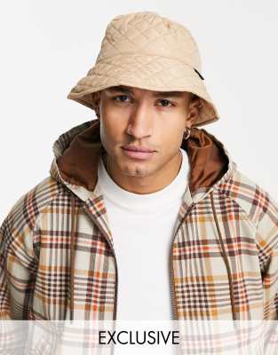 Reclaimed Vintage unisex quilted bucket hat in stone nylon