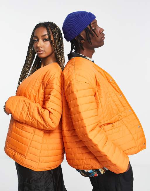 Reclaimed Vintage unisex quilted liner jacket in orange colour