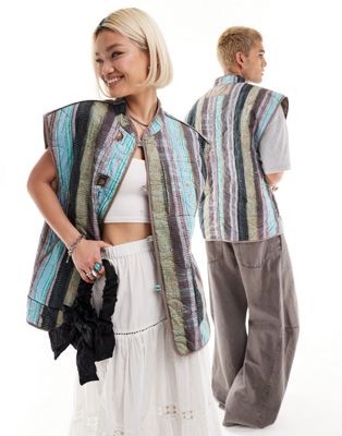 unisex quilted vest in stripe-Multi