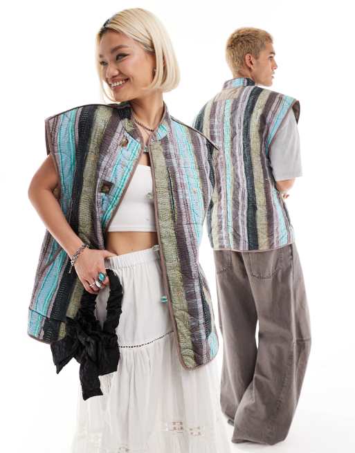  Reclaimed Vintage unisex quilted vest in stripe