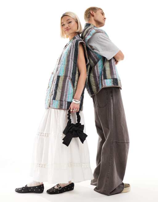  Reclaimed Vintage unisex quilted vest in stripe, 2 of 4