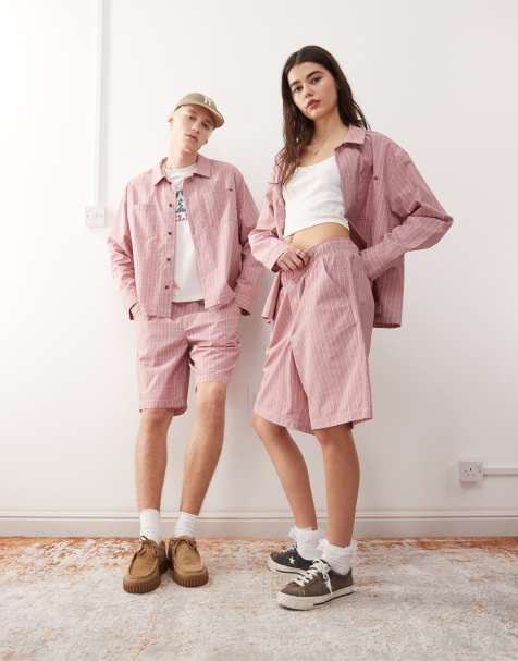 Reclaimed Vintage - Unisex - Røde longline-shorts med tern - Del af sæt - view 1