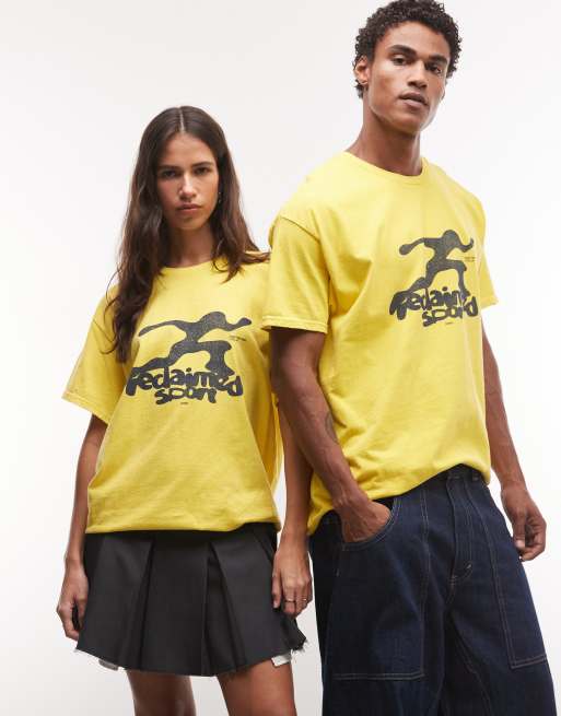 Reclaimed Vintage unisex reclaimed sport graphic tee in yellow, 2 of 4