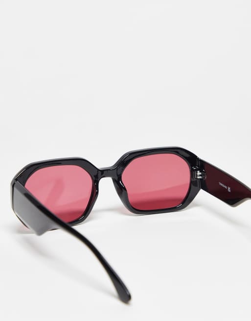 Reclaimed Vintage unisex red lens sunglasses in black, 2 of 4