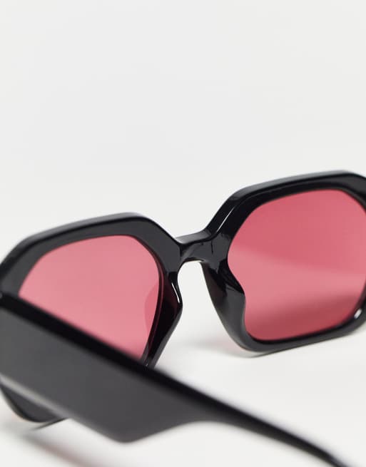 Reclaimed Vintage unisex red lens sunglasses in black, 4 of 4