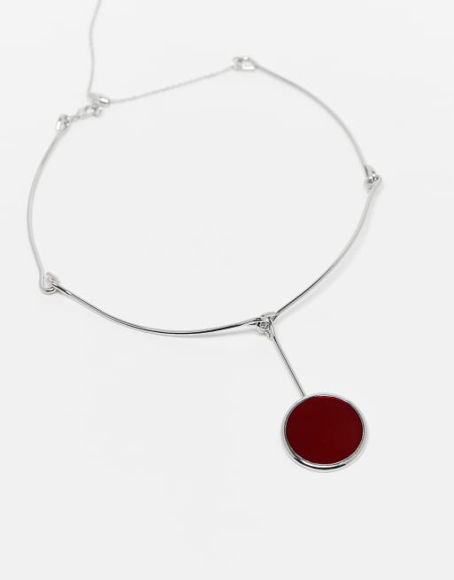 Reclaimed Vintage unisex red pendant drop necklace in silver tone