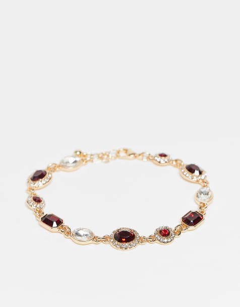 Reclaimed Vintage unisex red rhinestone chain bracelet in gold - view 1