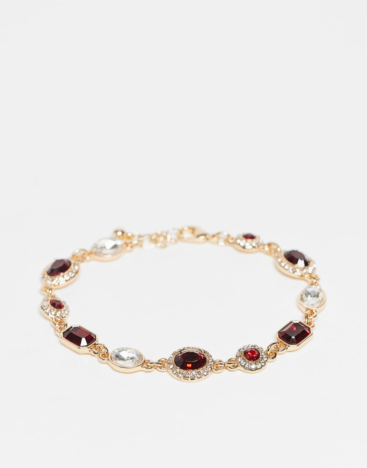 Reclaimed Vintage unisex red rhinestone chain bracelet in gold