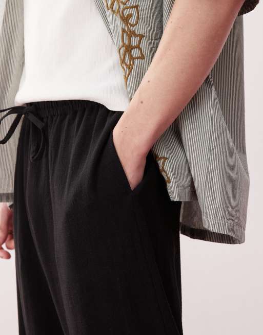 Reclaimed Vintage Unisex relaxed linen blend pants in black