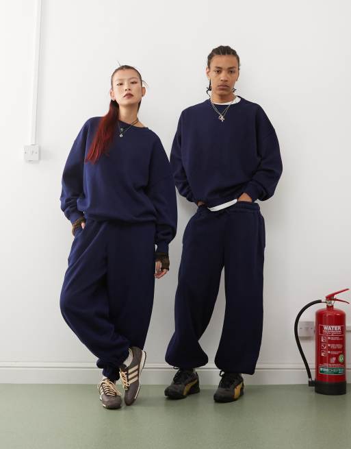 Reclaimed Vintage unisex relaxed trackies in navy 