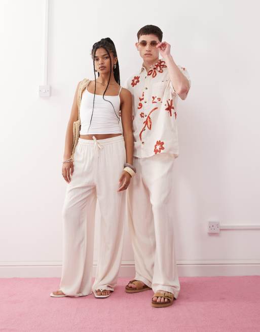 Reclaimed Vintage unisex relaxed trouser in linen in ecru