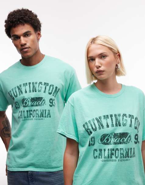 Reclaimed Vintage unisex retro college T-shirt i turkis - view 1