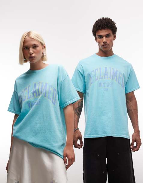Reclaimed Vintage unisex retro college t-shirt i turkos - view 1