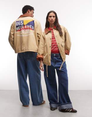 Reclaimed Vintage Unisex Retro Jacket With Contrast Cord Collar In Neutral