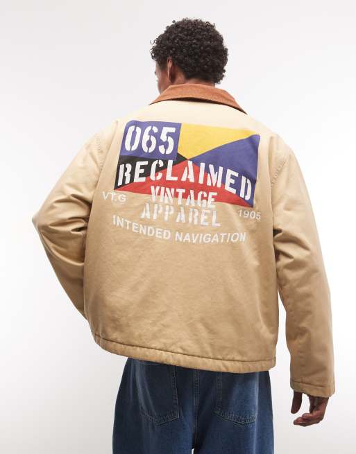 Reclaimed Vintage unisex retro jacket with contrast cord collar in ecru, 3 of 4