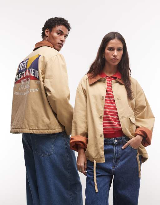 Reclaimed Vintage unisex retro jacket with contrast cord collar in ecru, 4 of 4