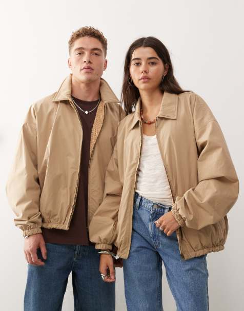 Reclaimed Vintage unisex reversible harrington coach jacket in tan and check print - view 1