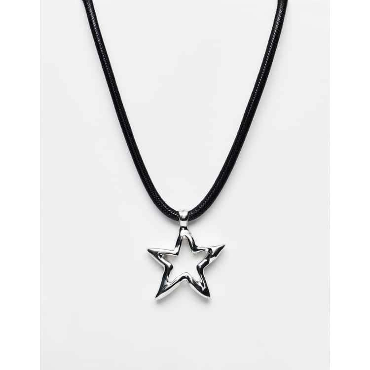 Reclaimed Vintage unisex rhodium cord necklace with silver star pendant