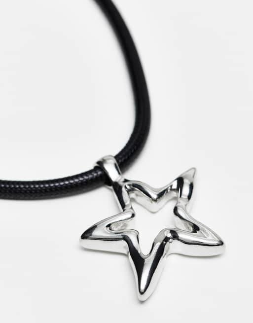 Reclaimed Vintage unisex rhodium cord necklace with silver star