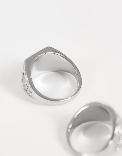 Reclaimed Vintage unisex rhodium engraved two pack of signet rings, 3 of 3