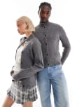 [Reclaimed Vintage] Reclaimed Vintage unisex ribbed knit high neck buttoned jumper-Grey S grey