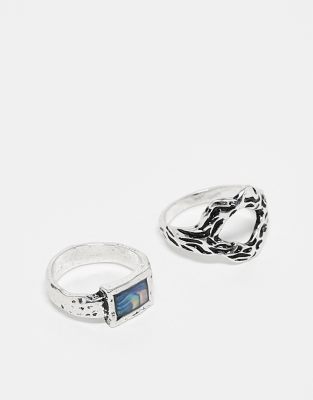 Reclaimed Vintage Reclaimed Vintage unisex ring 2 pack in molten silver