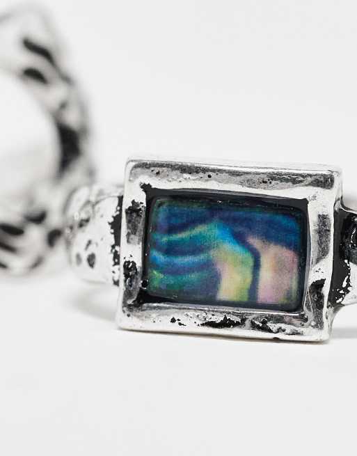 Reclaimed Vintage unisex ring 2 pack in molten silver, 3 of 4