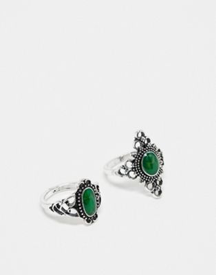 unisex ring 2 pack with faux agate stone-Green