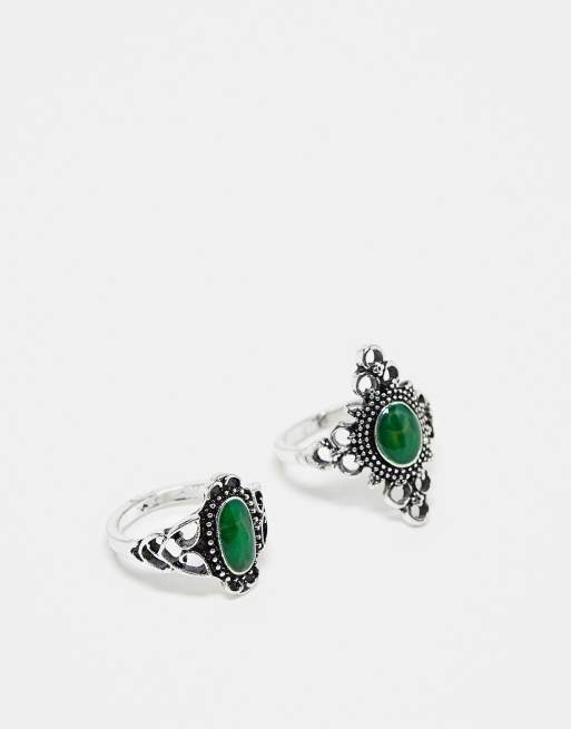 Reclaimed Vintage unisex ring 2 pack with faux agate stone