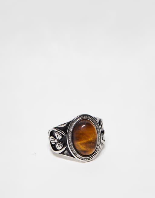 Reclaimed Vintage - Unisex-ring i rustfrit stål med sten