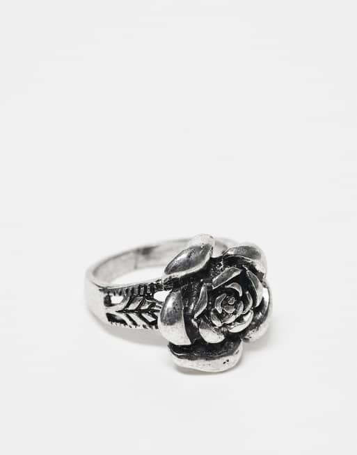 Reclaimed Vintage – Unisex-Ring in polierter Silberoptik mit Rosendetail