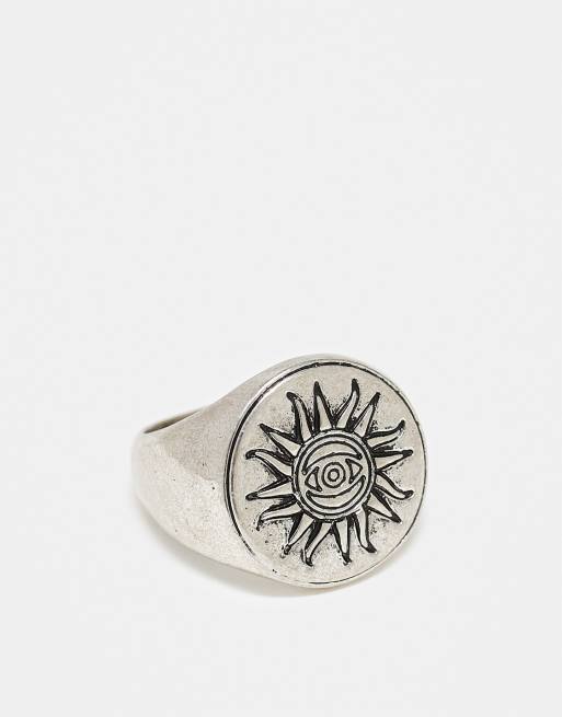 Reclaimed Vintage – Unisex-Ring in polierter Silberoptik mit Sonnenmotiv
